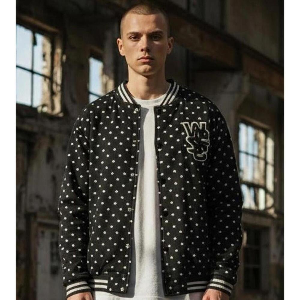 WeSC Warren Fish Head Varsity Baseball Snap Button Letterman Jacket - XXL